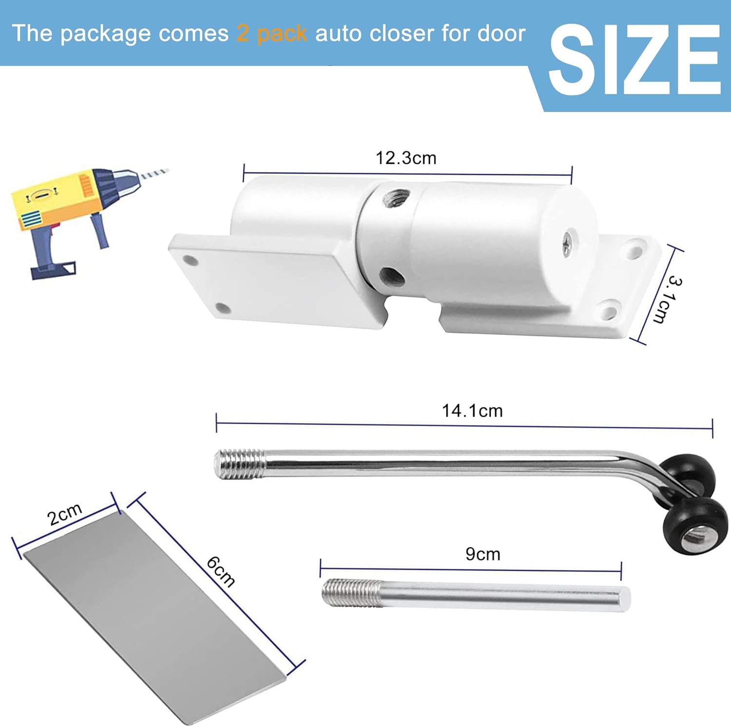 2 Pièces Ferme Porte Automatique, Réglable Ferme Porte à Ressort pour Portes Jusqu'à 40 kg, Groom Fermeture Porte avec Tige de Réglage - 2