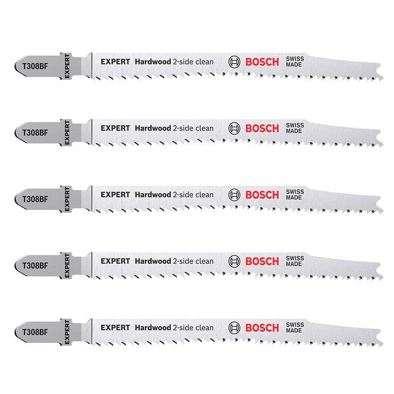 Bosch Professional 5x Lame per seghetto alternativo Expert ‘Hardwood 2-side clean’ T 308 BF (per Pannelli rivestiti in plastica, Pannello multiple