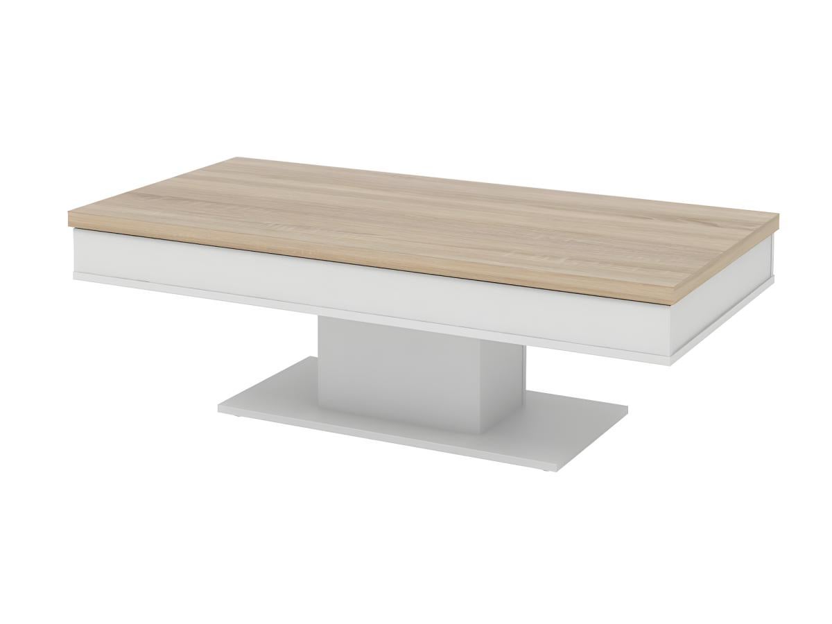 Table basse ASTULIA - avec rangements - Blanc - Plateau effet chêne - 8