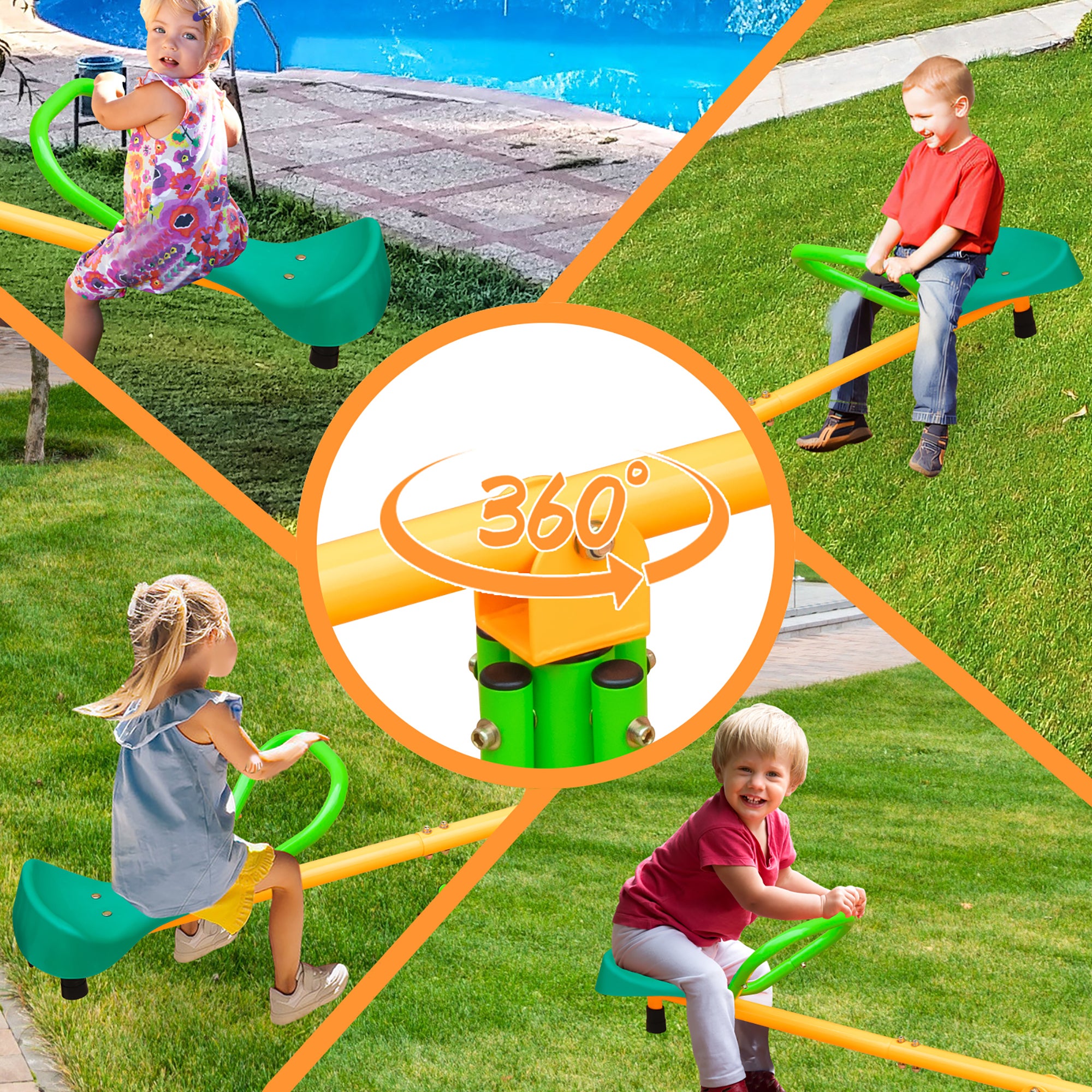 Balançoire double de 180,34 cm pour enfants, idéale pour les jeux d'extérieur, de jardin ou d'école. Antidérapante, coloris bicolore jaune et vert. - 4