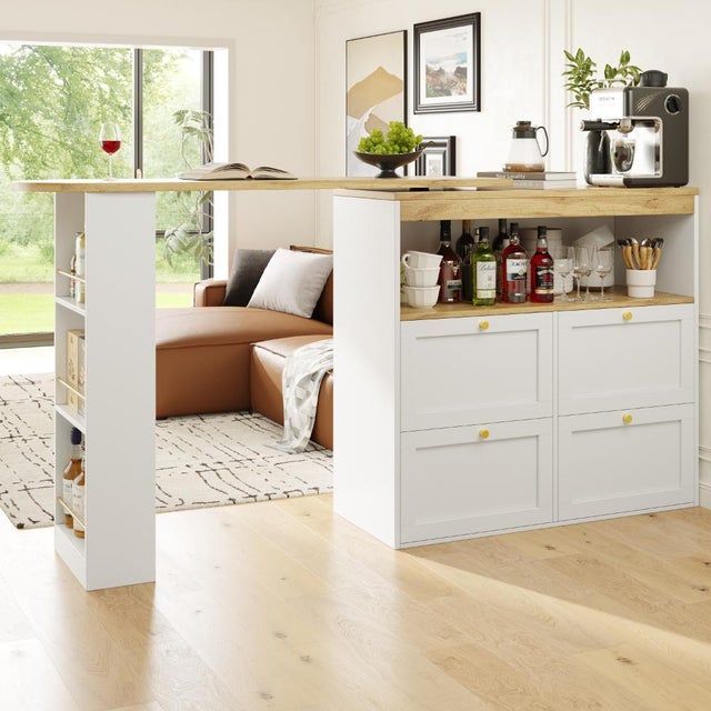 Tavolo Da Bar Allungabile KUAKE Con LED - Bianco | 138-193 Cm | Vano Portaoggetti E Girevole 360° | Per Sala Da Pranzo - Foto 4