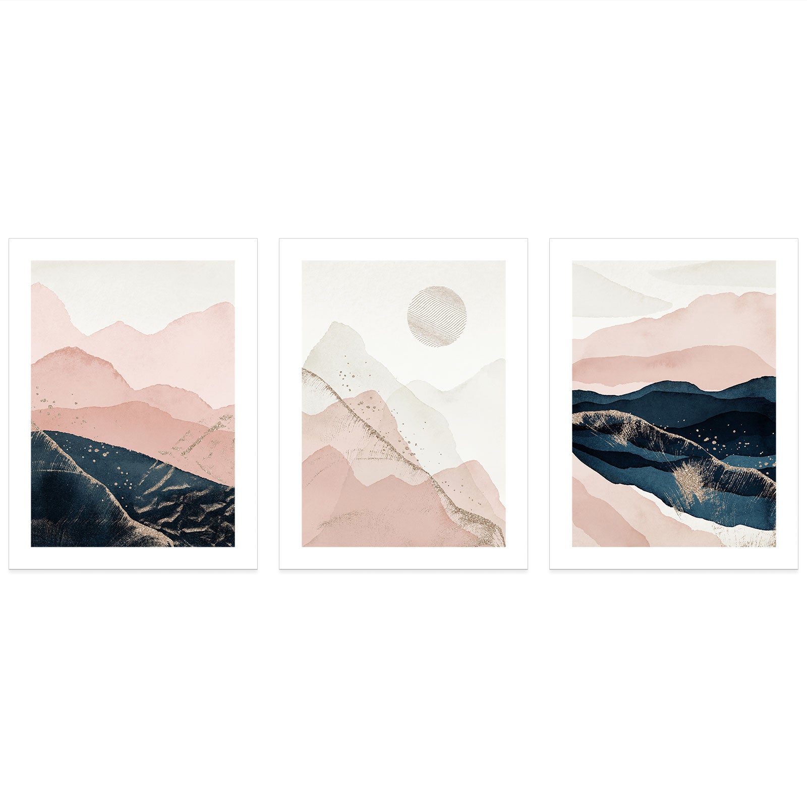 Lot de 3 Affiches / Posters Triptyque - Paysages Boho 3617689991511 - Bordure Noire et Blanche - 3 Affiches - 21x29,7 cm (Cadres non fournis) - 3