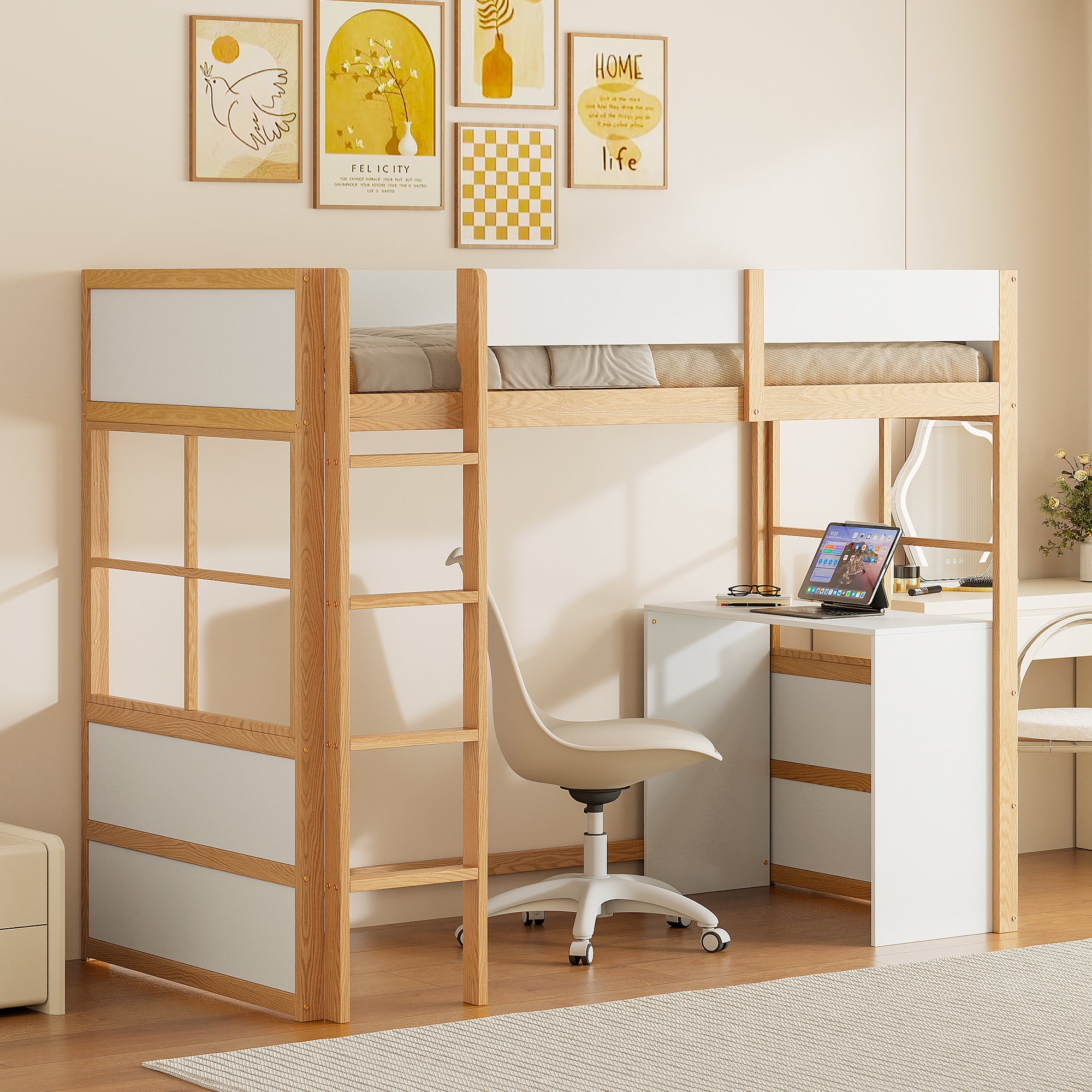 Lit Mezzanine 1 Place En Bois – Fabrication Française – Avec Matelas Inclus