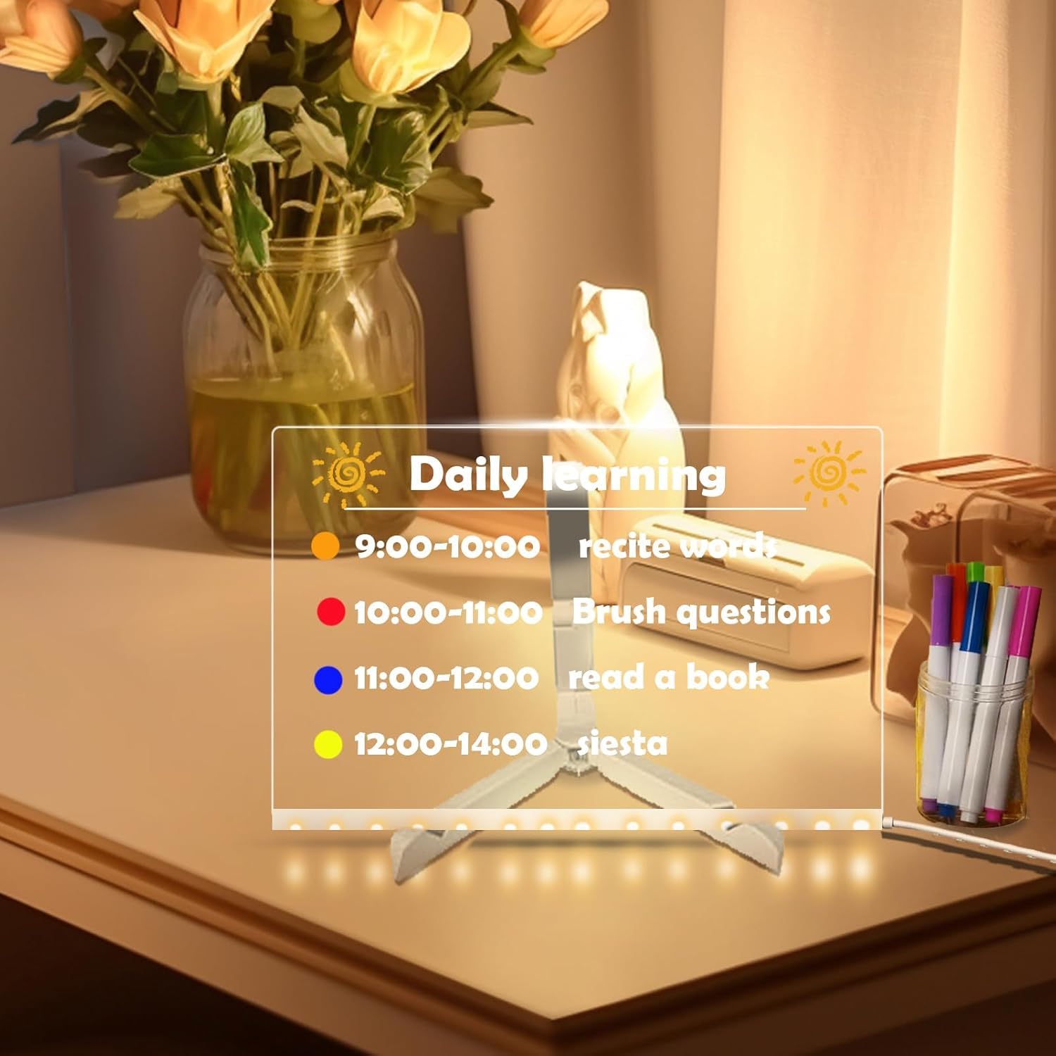 Tableau à dessin lumineux en acrylique, tableau d'affichage lumineux LED, tableau blanc effaçable avec 7 stylos de couleur (lumière chaude). - 7