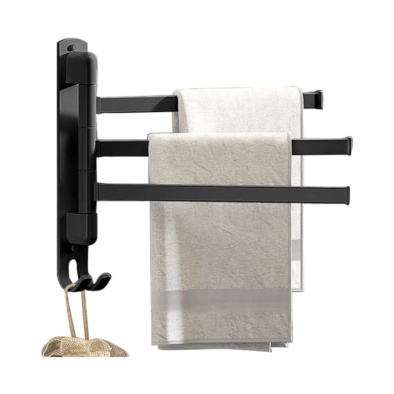 Samoprzylepny wieszak na ręczniki bez wiercenia, ze stali nierdzewnej, obrotowy o 180°, z 3-ramiennym drążkiem obrotowym, odpowiedni do łazienki i ku