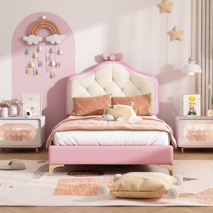 Lit Enfant 140x200 Cm, Tête De Lit En Forme De Couronne, Sommier à