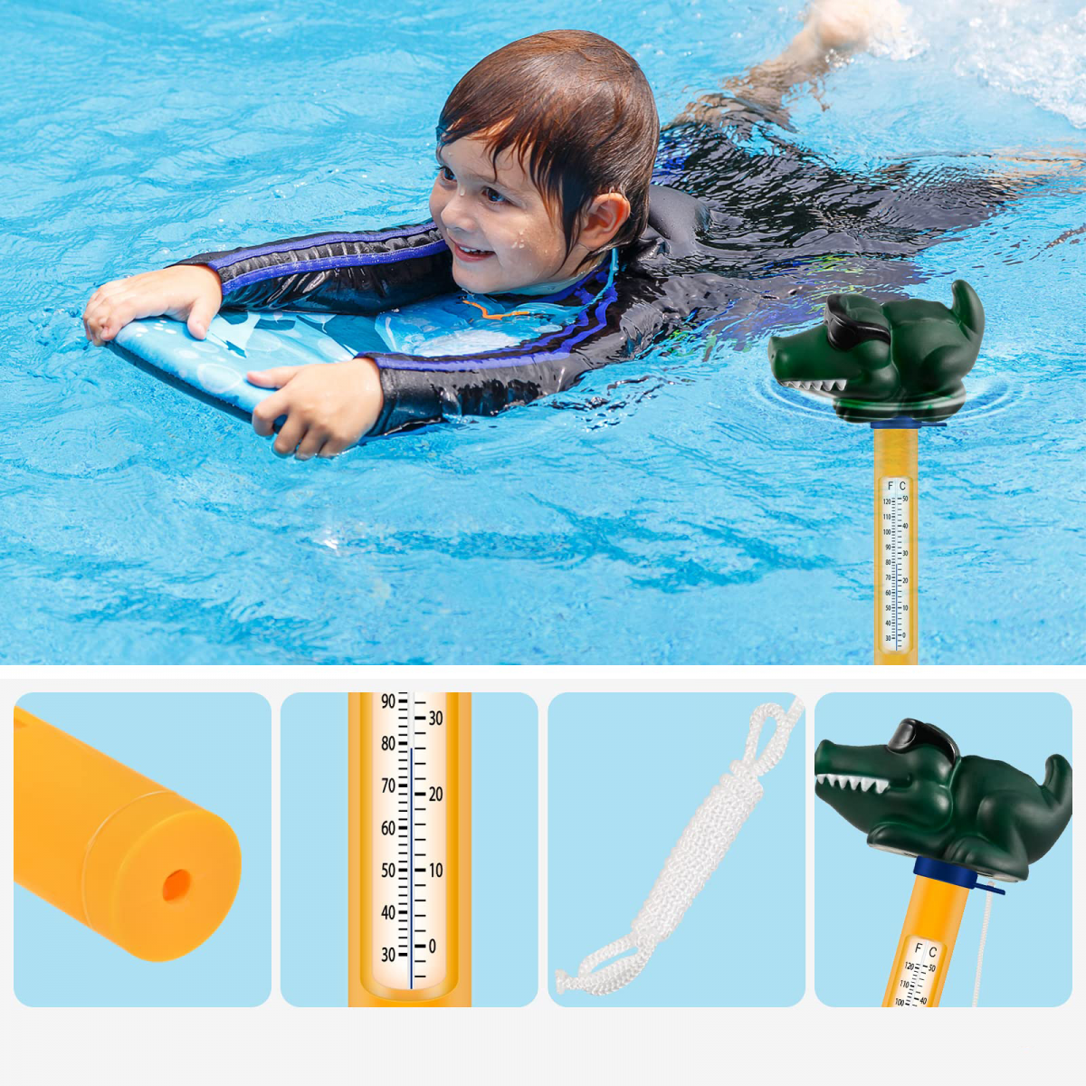 Thermomètre à eau flottant de dessin animé pour piscine, thermomètre flottant (crocodile) - 6