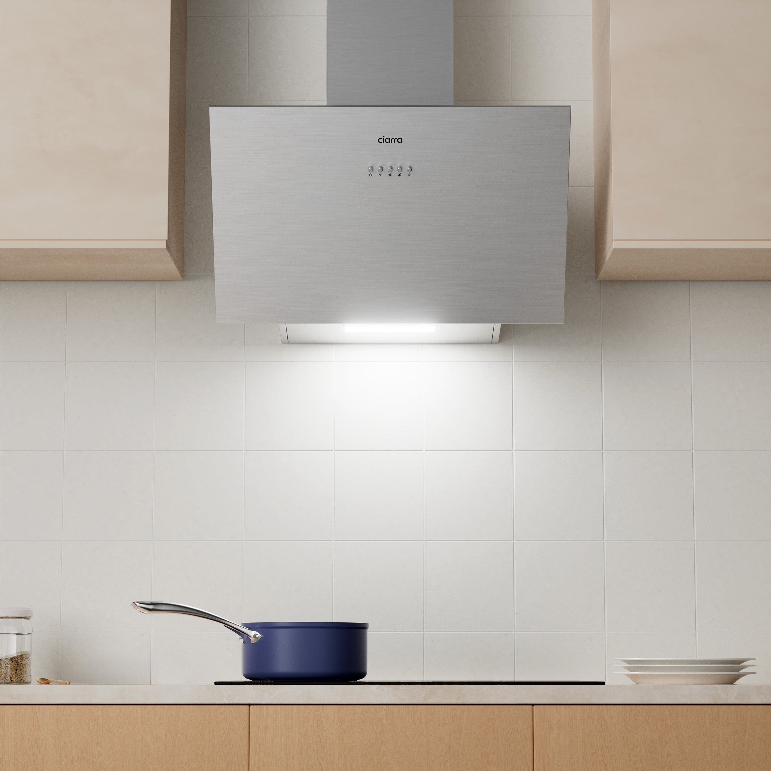 CIARRA Hotte Inclinée 60cm 650m3/h Classe A+++ 3 Vitesses Evacuation ou Recyclage Acier CD6762AS - 4