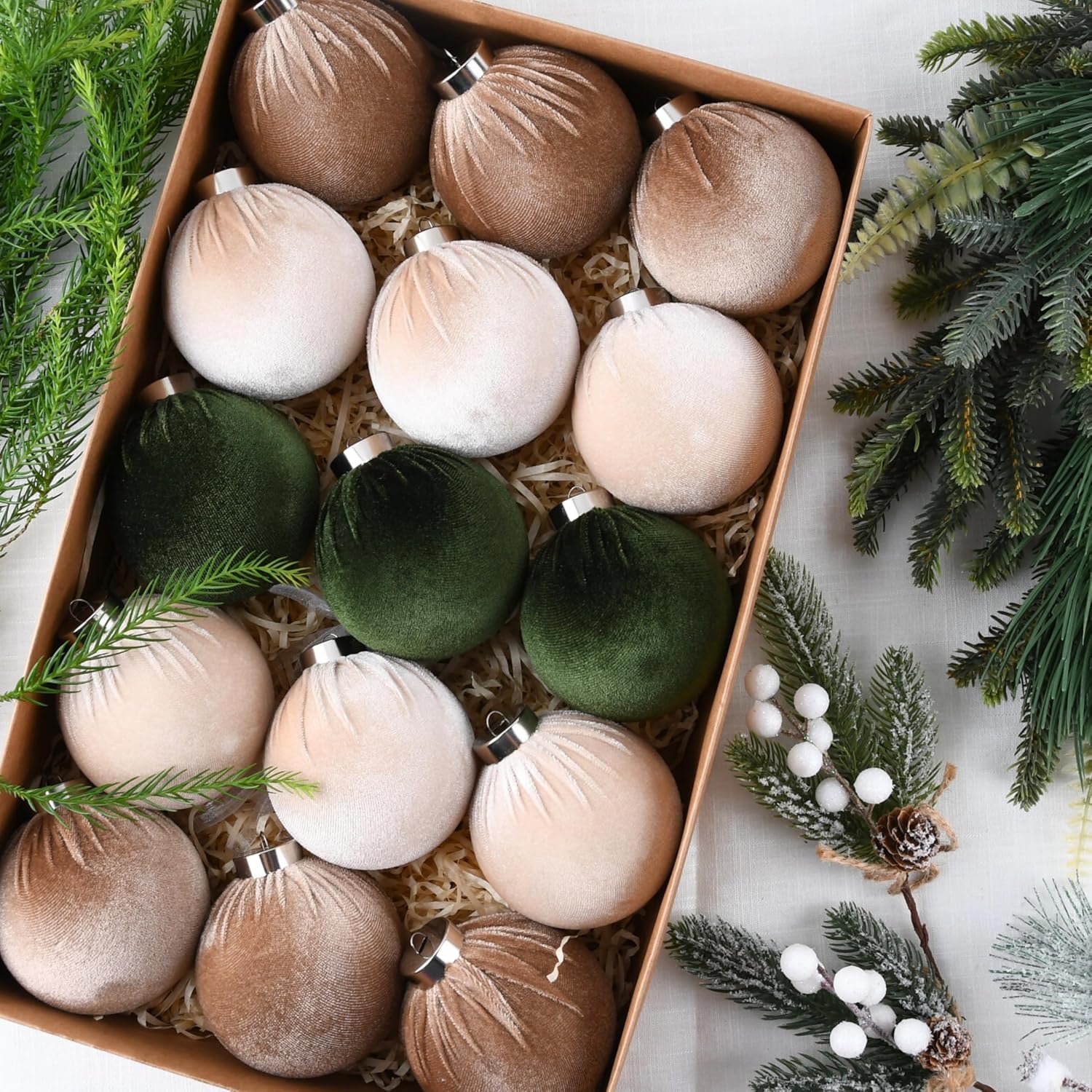 Funzhan - 10 palline di velluto color cachi per decorazione dell'albero di Natale, palline di Natale in velluto, ornamenti di Natale, palline antirottura ricoperte di fiocchi, decorazioni per feste