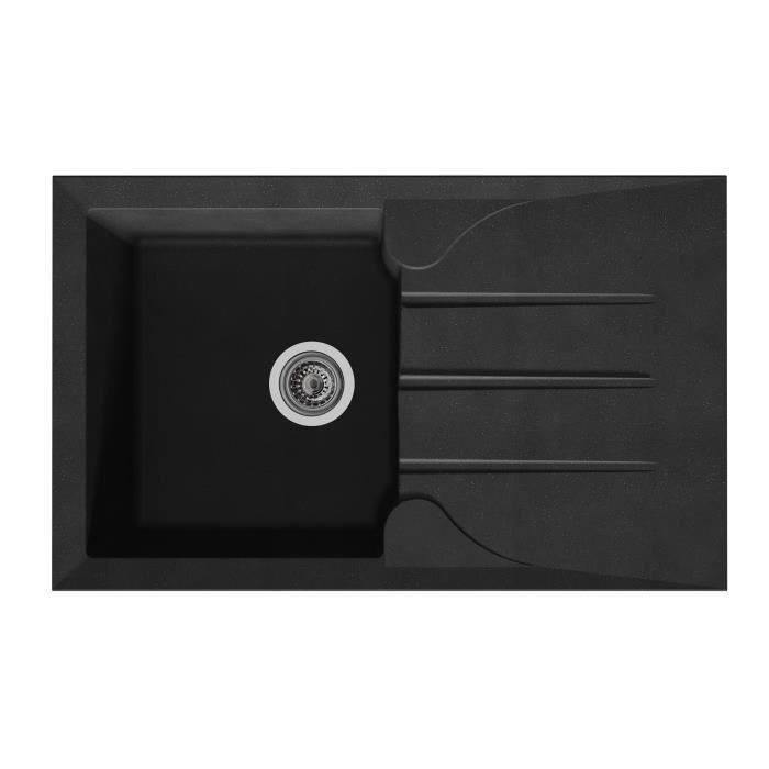 STRADOUR Evier cuisine a encastrer 1 bac + 1 égouttoir Aloa - Résine - 81 x 50 cm - Noir - 5