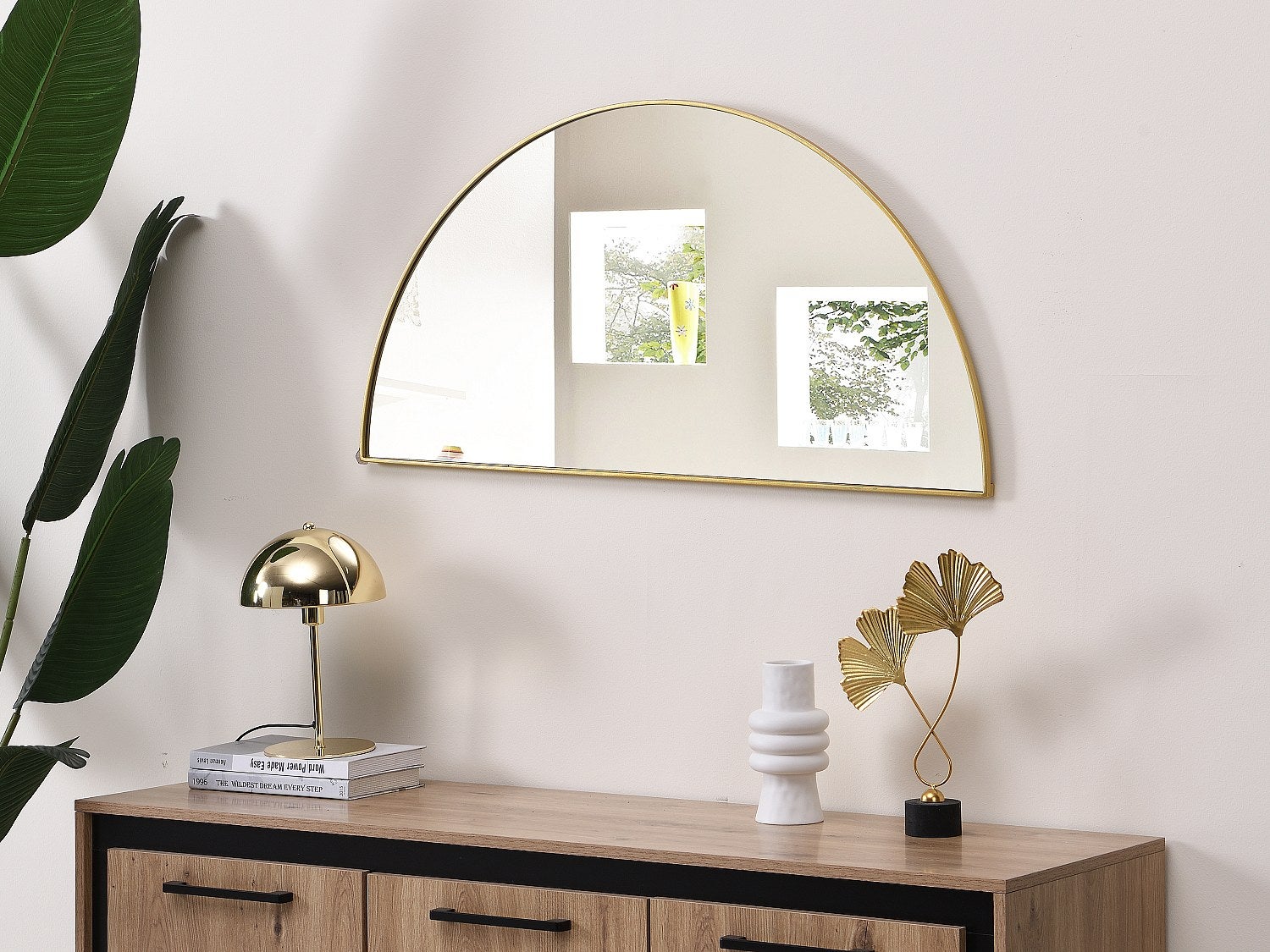 Designerskie półokrągłe lustro z metalu - Dł.50 x Wys.100 cm - złote - GAVRA