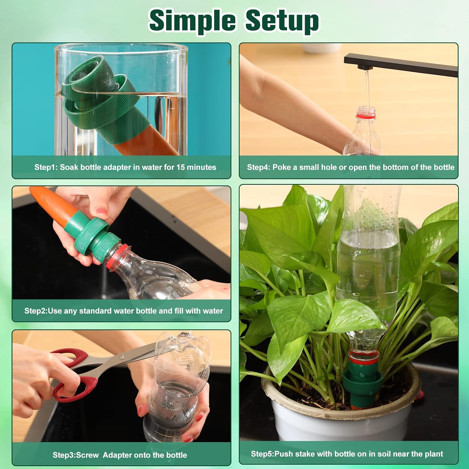 Bouteilles d'irrigation goutte à goutte, piquets d'arrosage pour plantes, dispositifs d'arrosage automatique (10 pièces) - 6
