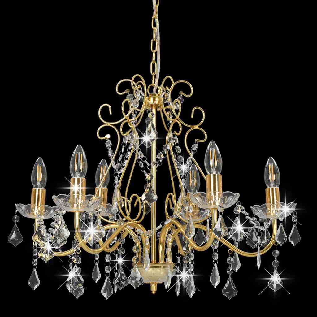 vidaXL Lustre avec perles de cristal Doré Rond 6 x E14 - 3