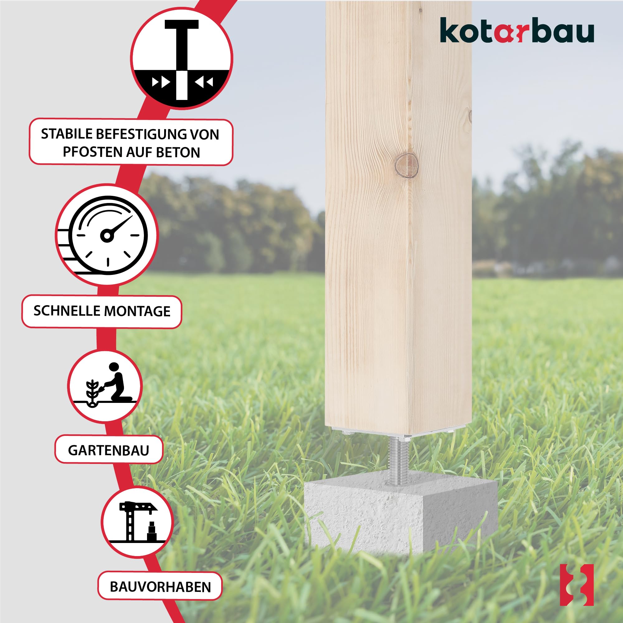 2 soportes para postes de 80x80mm de acero galvanizado en caliente para postes de madera, anclaje de hormigón para postes, zapata para postes KOTARBAU - 5