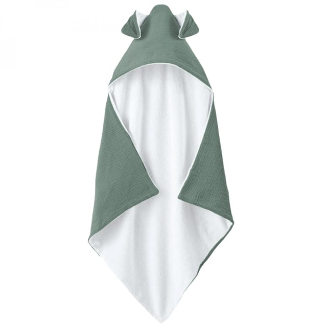 Cape, sortie de bain intérieur 100 % coton - 75 x 75 cm - Lapin - Vert bleu - Monsieur Bébé