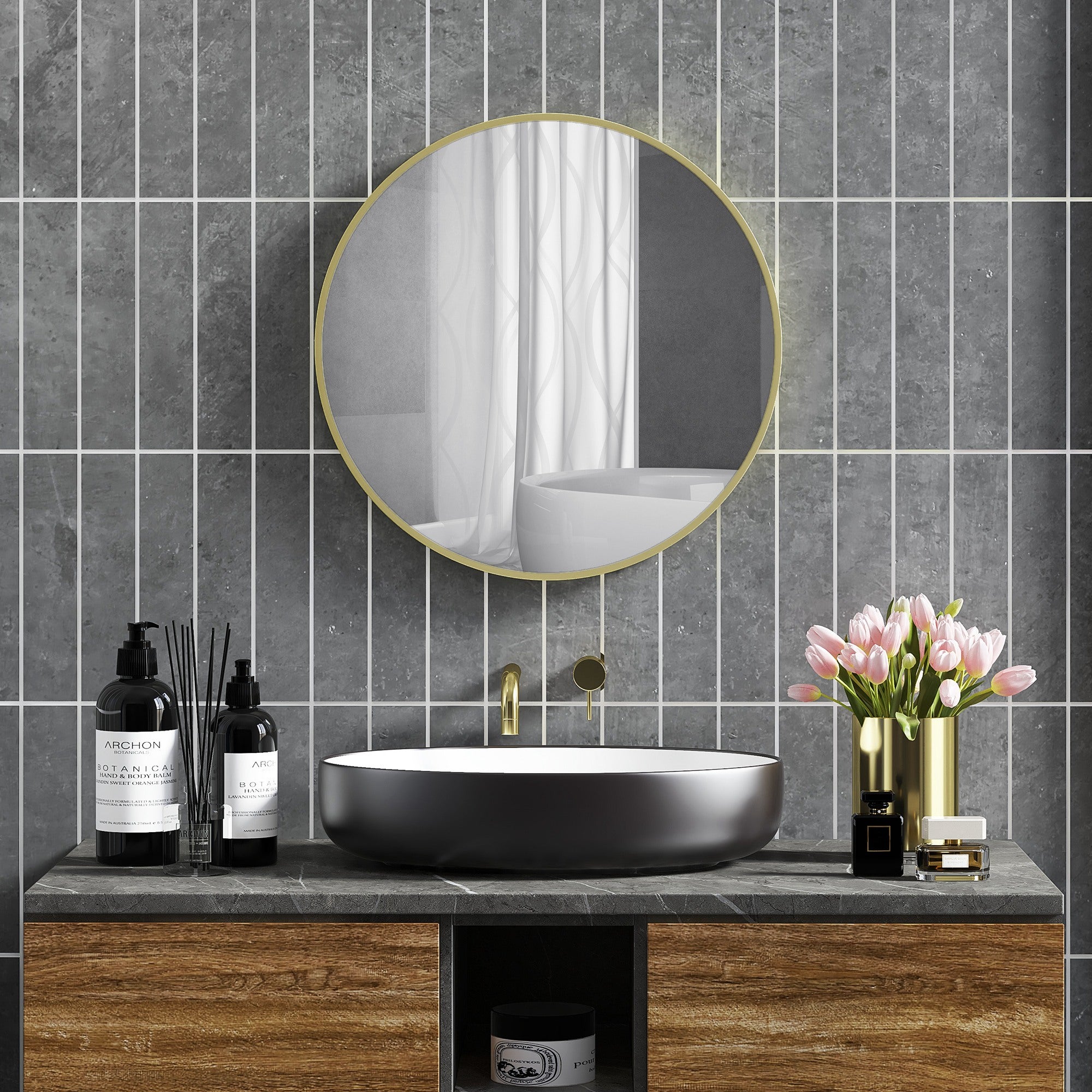 Espejo de Baño HOMCOM Aleación de Aluminio, Vidrio Oro 60x60x3 cm - 3