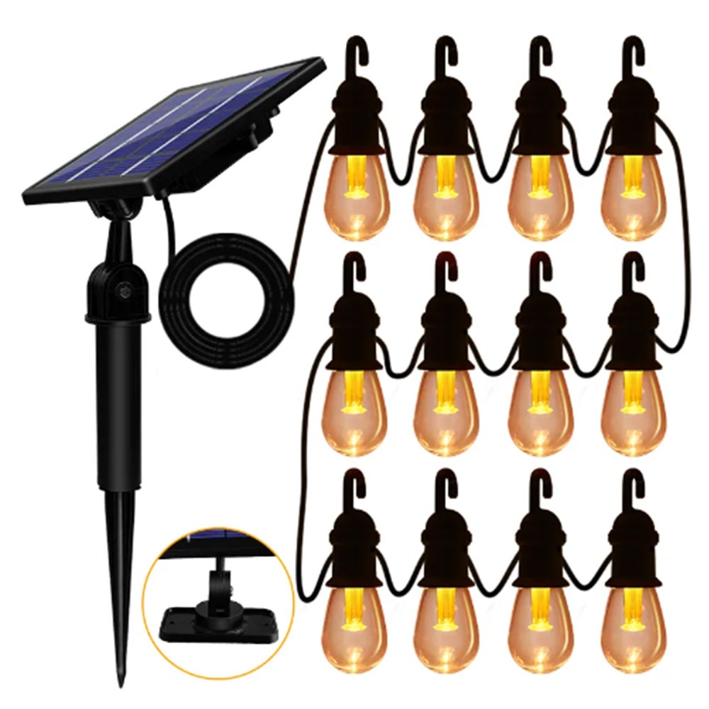 Girlanda Solarna 12 Żarówek, Odległość Między Lampami 50 cm z Haczykiem, Dekoracyjne Lampki Led Ogrodowe w kolorze ciepłej bieli