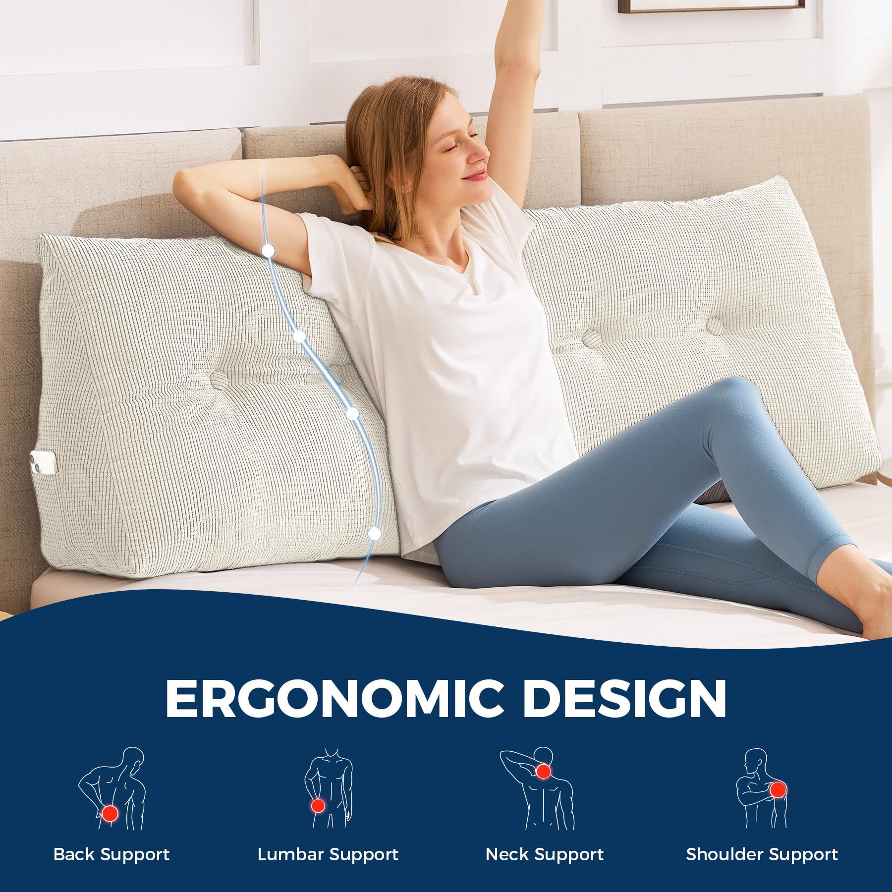 Coussin de soutien lombaire de lit, 100 cm, coussin de lecture de chevet, coussin de loisirs de soutien lombaire - 3