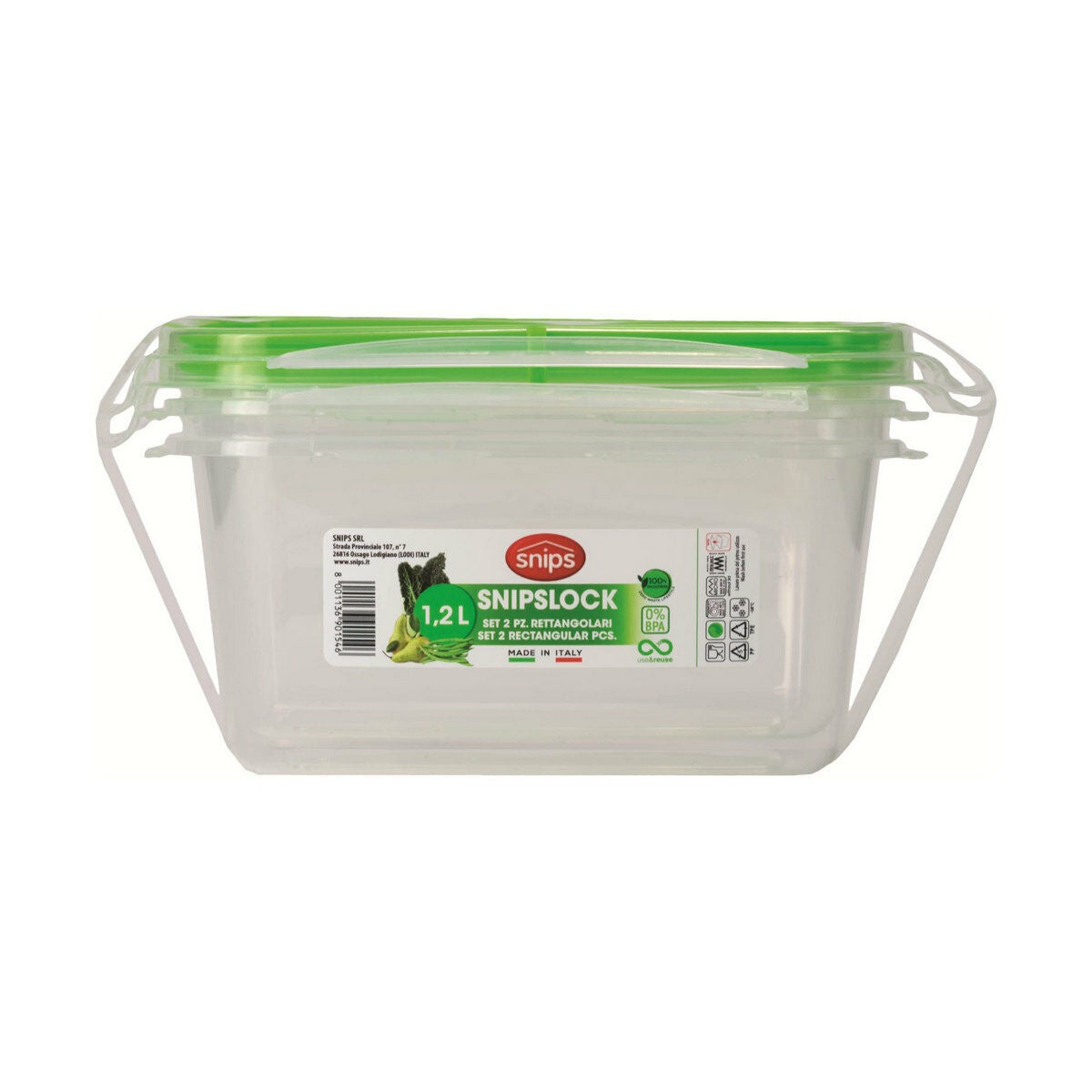 Boîte à Lunch Dinosaure Snips - 0,8L, Carrée, 2 Compartiments, 4 Fermetures, Made In Italy, Micro-ondable