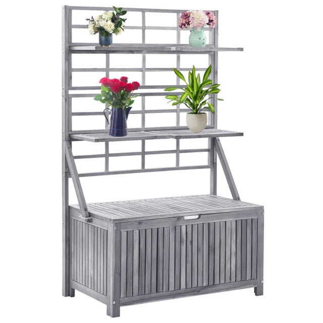 Caja de almacenaje de madera maciza de acacia gris 99x55x160 cm Unico / Gris