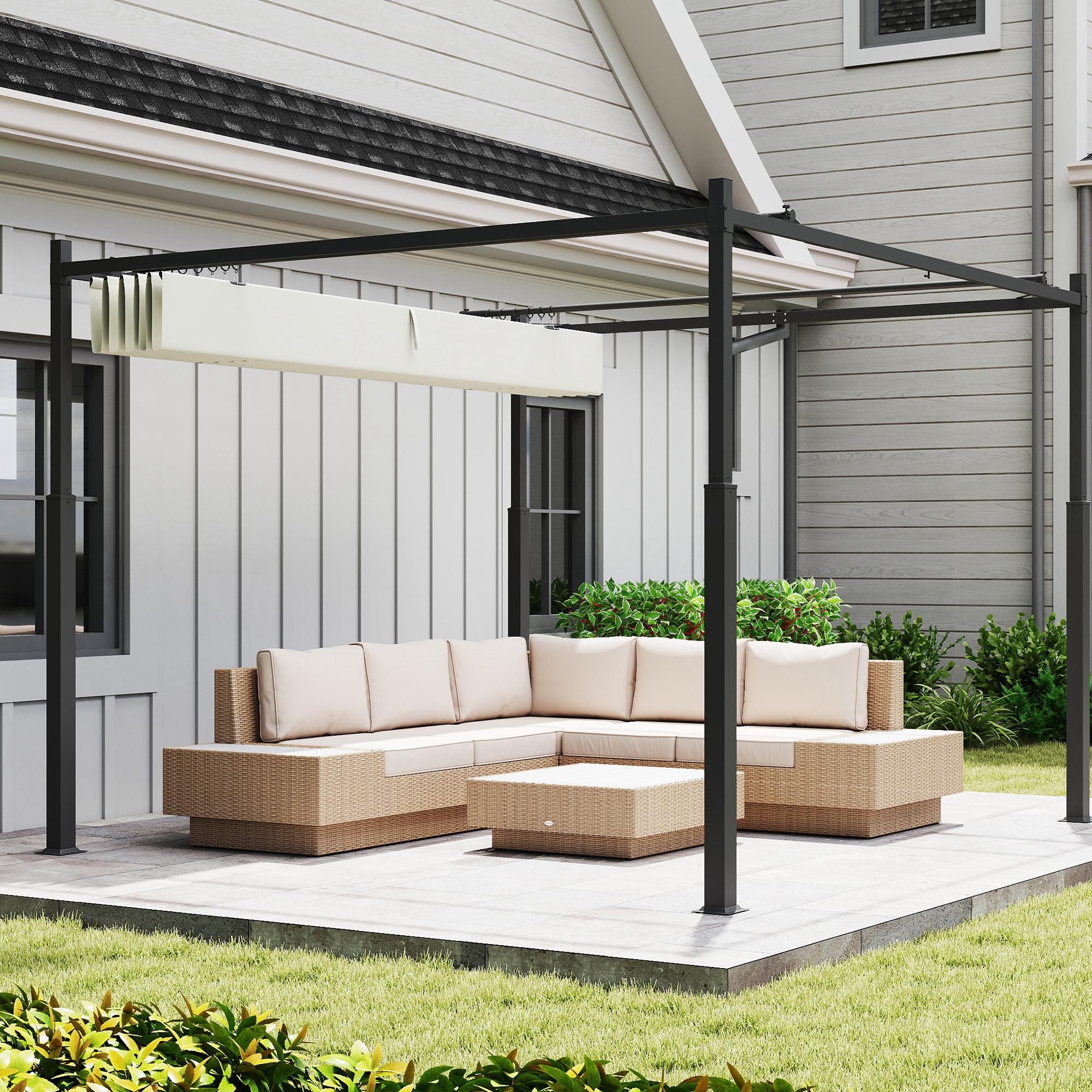Pérgola Outsunny Metal, Poliéster Crema 298x298x230 cm - 4