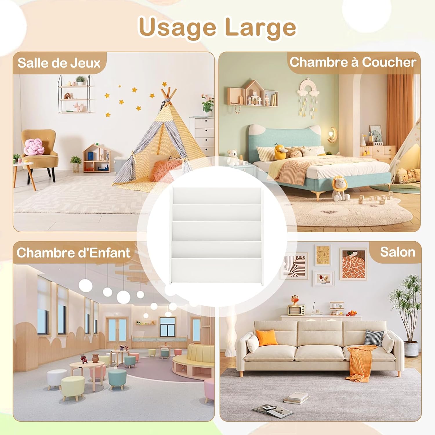 Estante infantil em madeira com 4 níveis, estante com compartimentos abertos, expositor Estante para Quarto Infantil (Branco) - 7