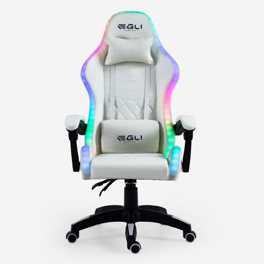 Fauteuil gamer blanc fauteuil LED ergonomique inclinable avec coussin Pixy - 4
