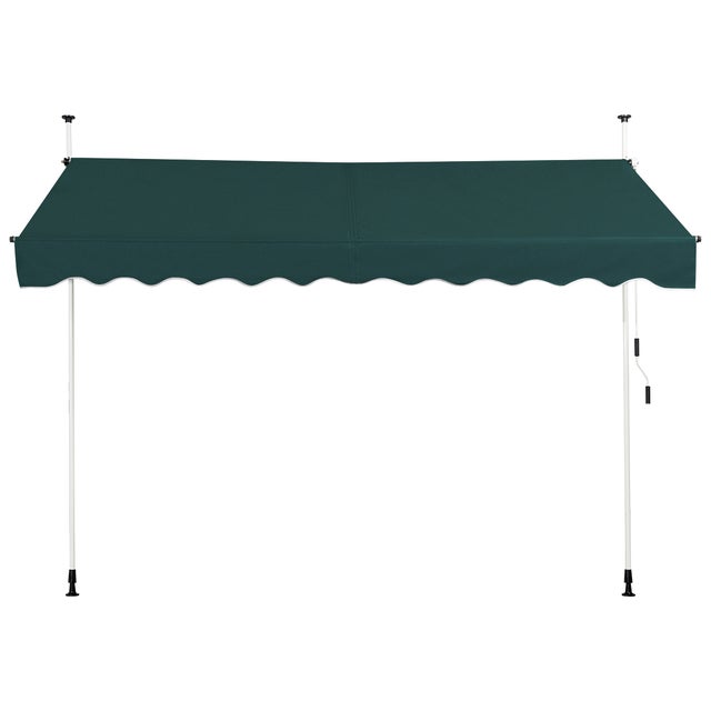 Toldo manual com altura ajustável 300 x 200-300 cm, toldo retrátil em alumínio e tecido Oxford anti-UV, para janela, verde
