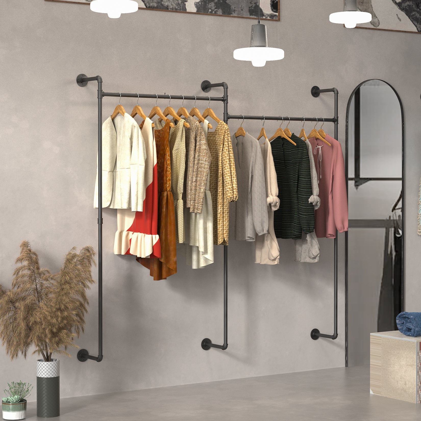 Penderie Vêtements Industriel Ouverte Design en Tubes l.205 x H.190cm - 2