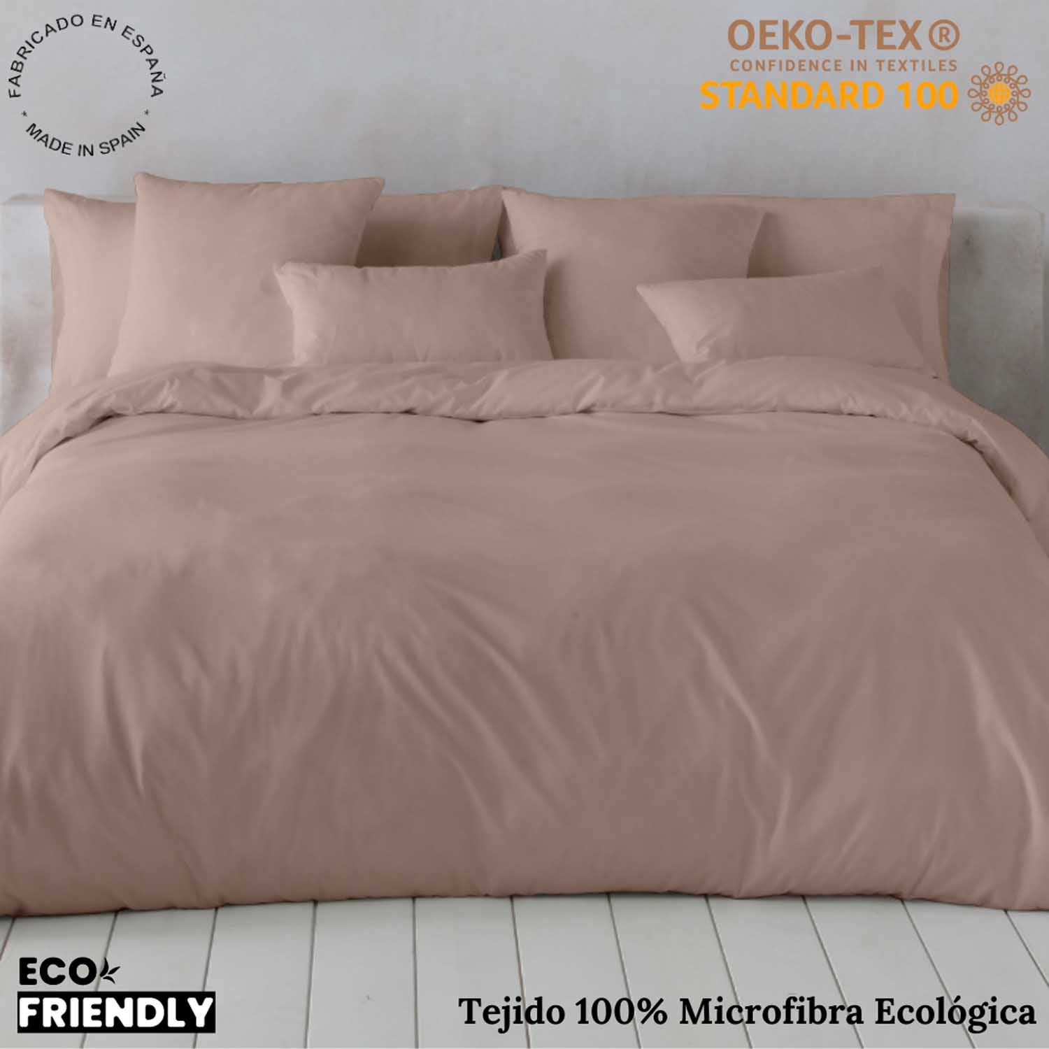 ICEHOME - Capa de edredão lisa 3 peças Cama 150 - Poliéster de microfibra - Inclui 2 fronhas - Fabricado em Espanha - BEIGE - 2