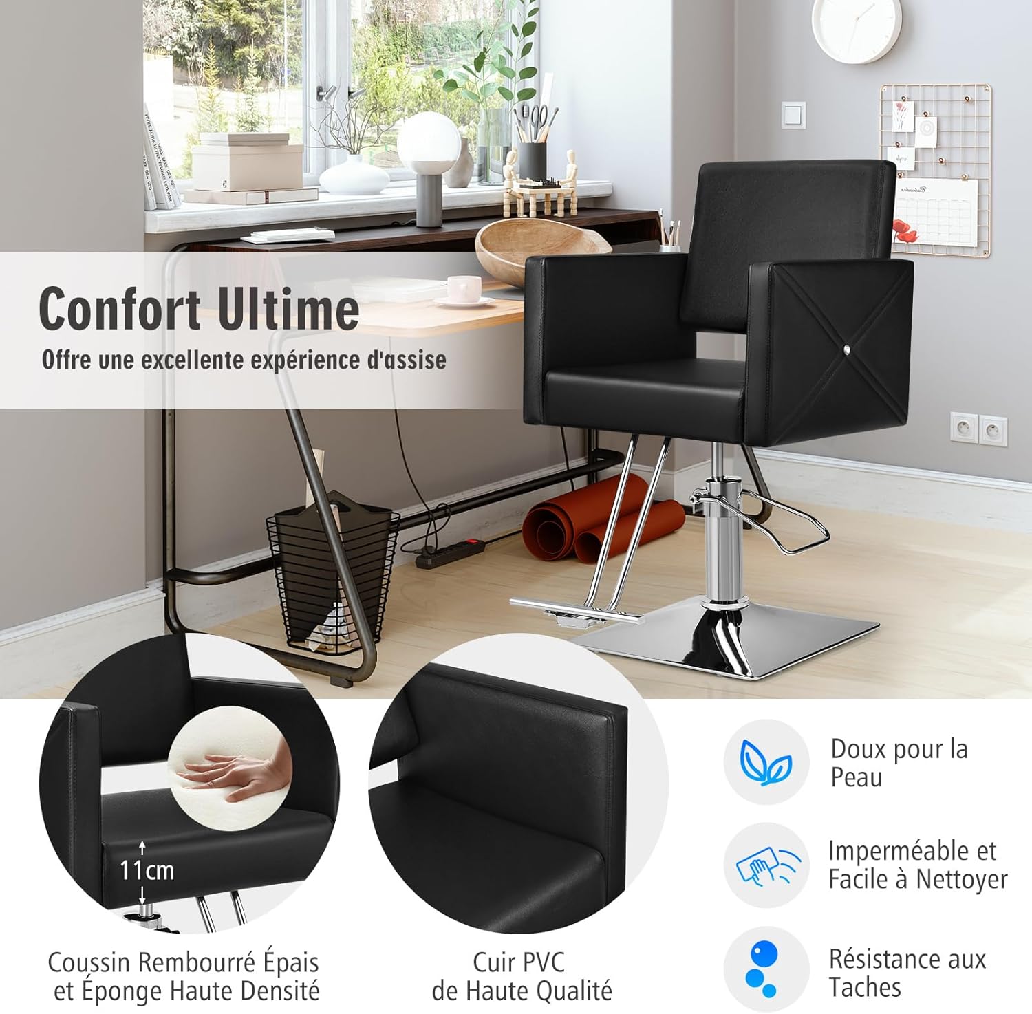 Poltrona da Barbiere con Altezza Regolabile, Sedia da Barbiere Girevole a 360°, con Pompa Idraulica Pesante, Capacità di Carico 150 kg - 5