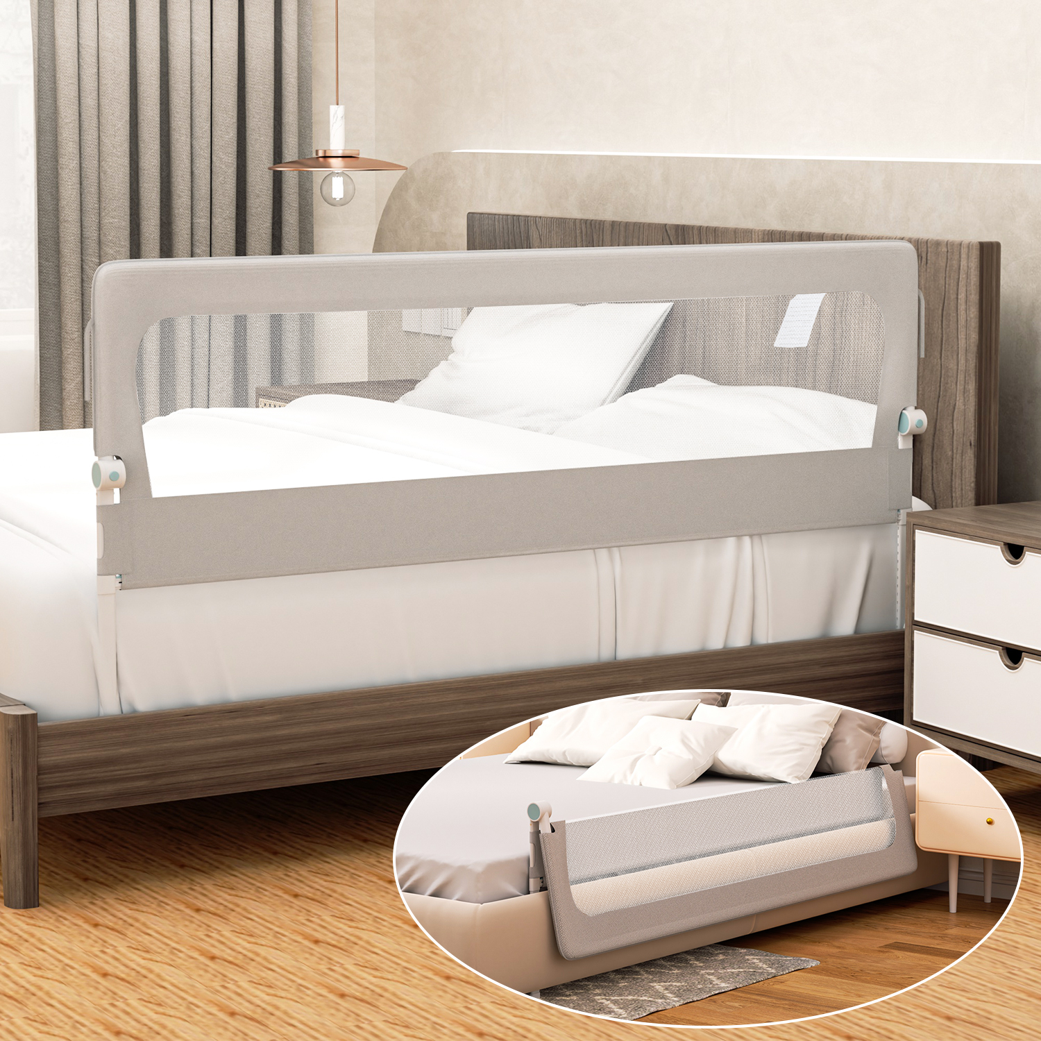 LIFEZEAL Barrière De Lit De 150 Cm, Grille De Sécurité Remplie De Coton