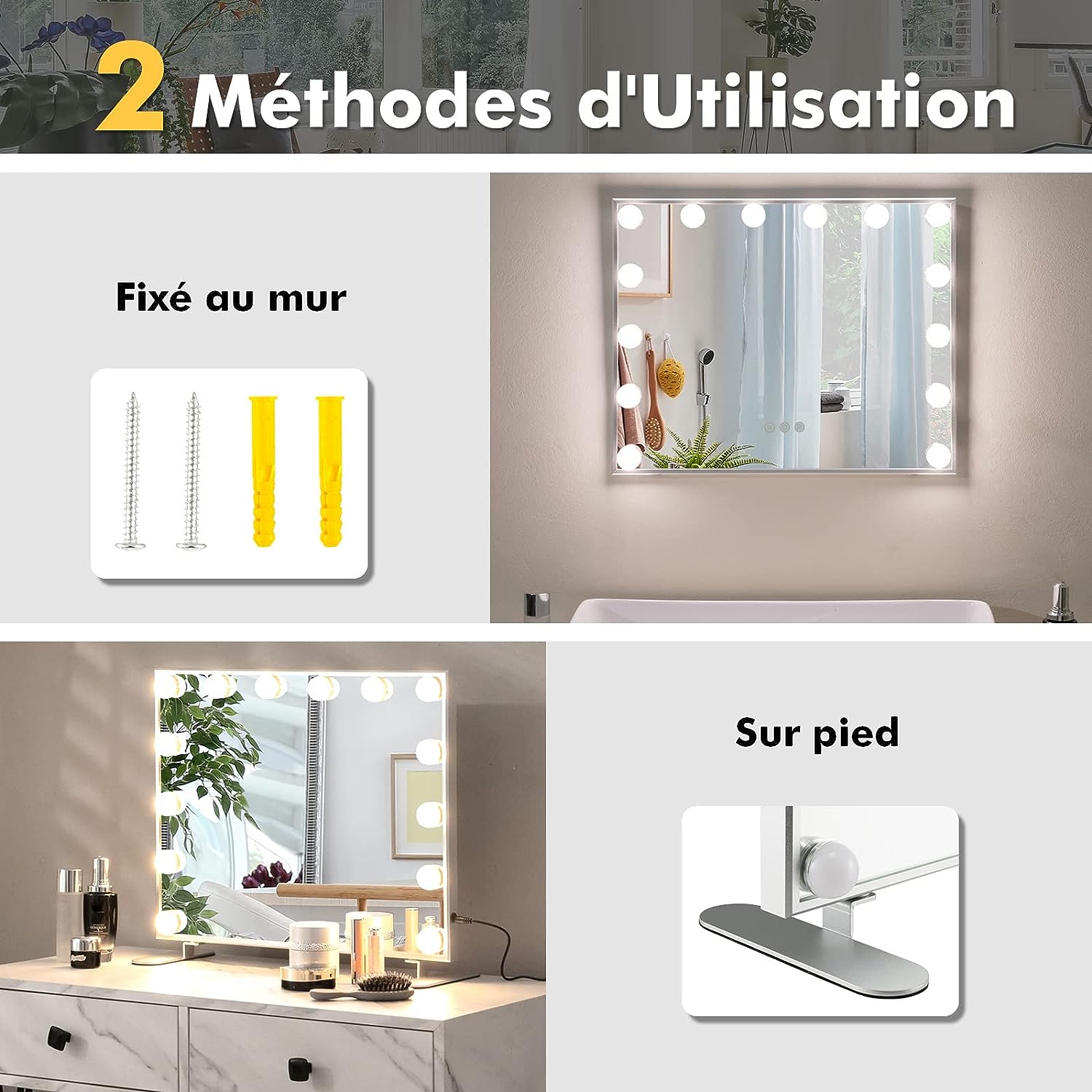 Miroir de Maquillage Hollywood 14 Ampoules LED,50x18x43 cm - 4