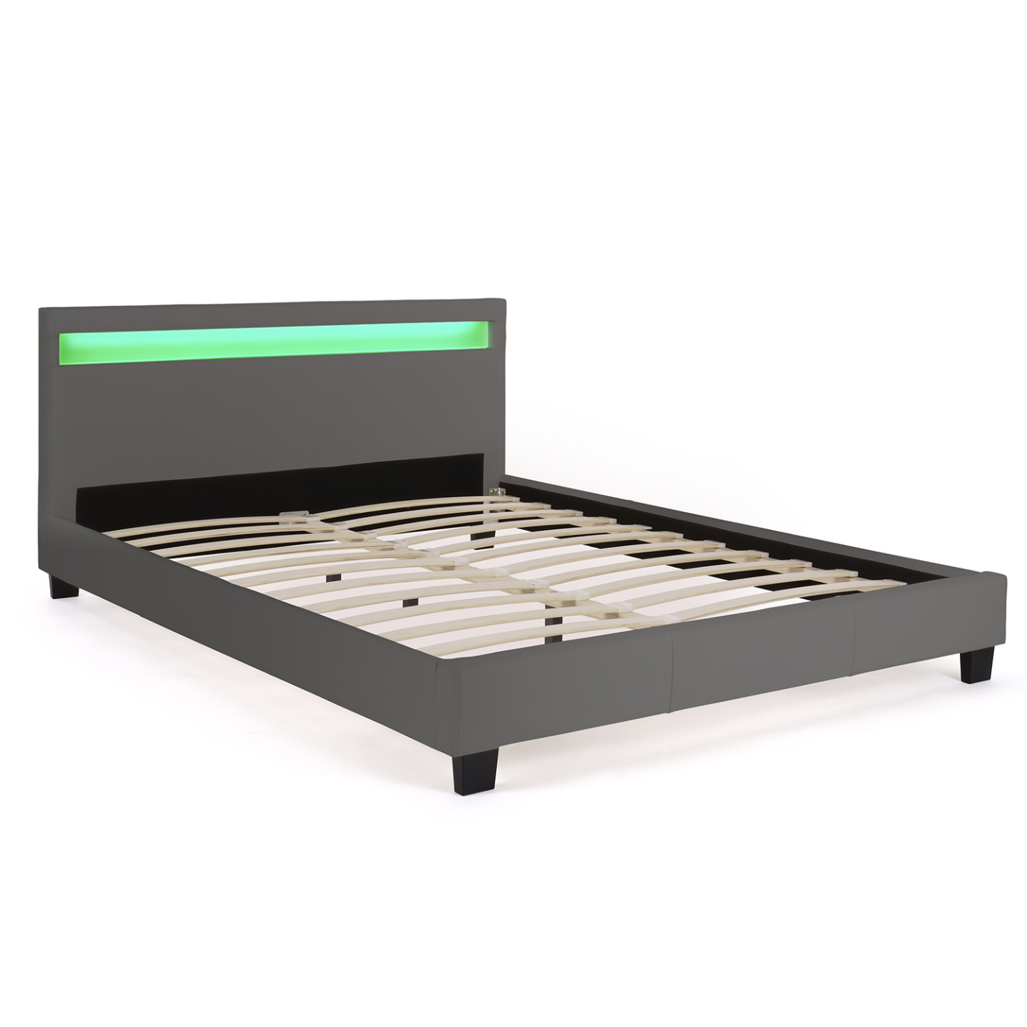 Lit double NEO avec tête de lit LED intégrées et sommier 140 x 190 cm PVC gris - 4