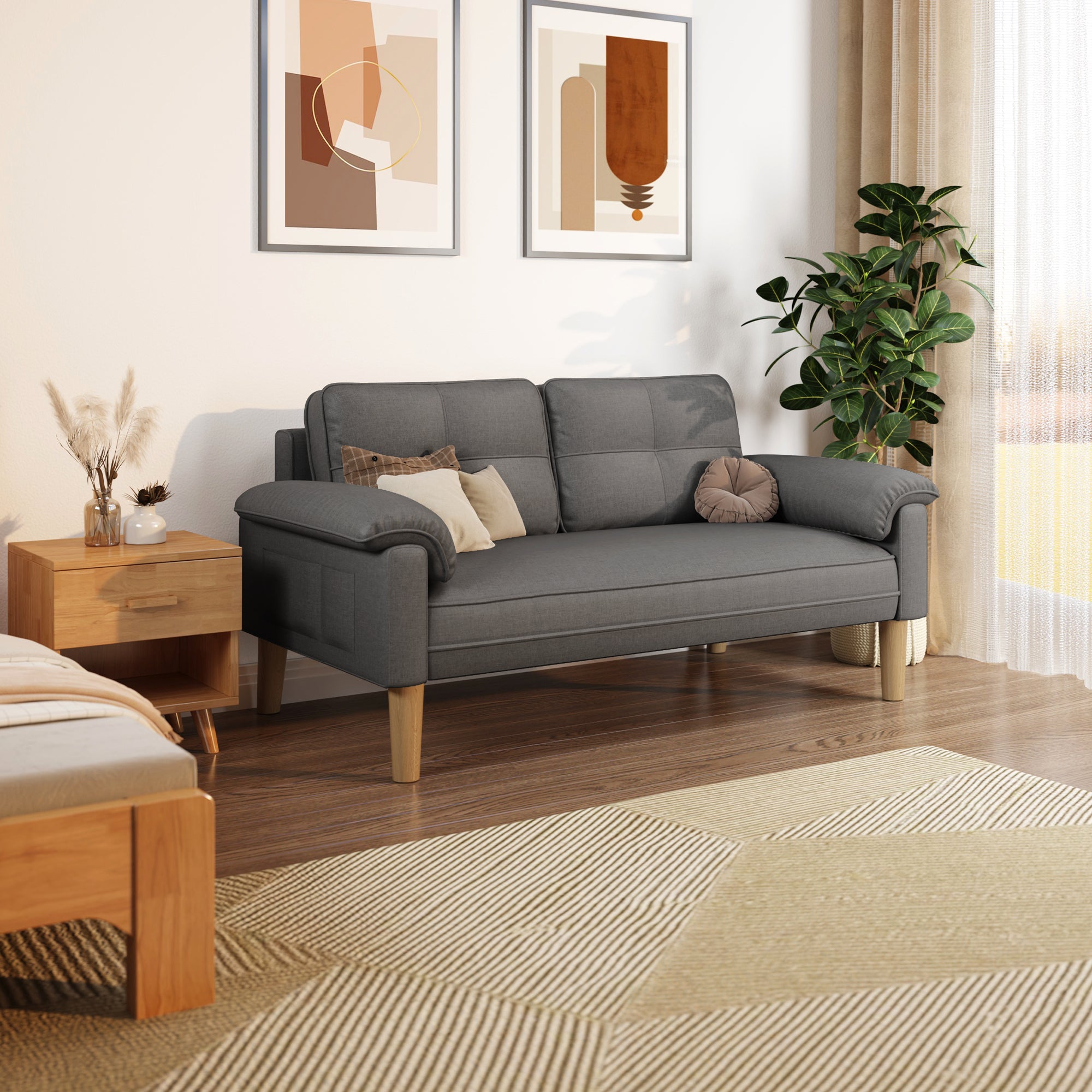 Canapé 2 places Gris Foncé en tissu,design scandinave,assise confortable,pieds en bois,pour salon et petit espace,145 x 77 x 77 cm - 8