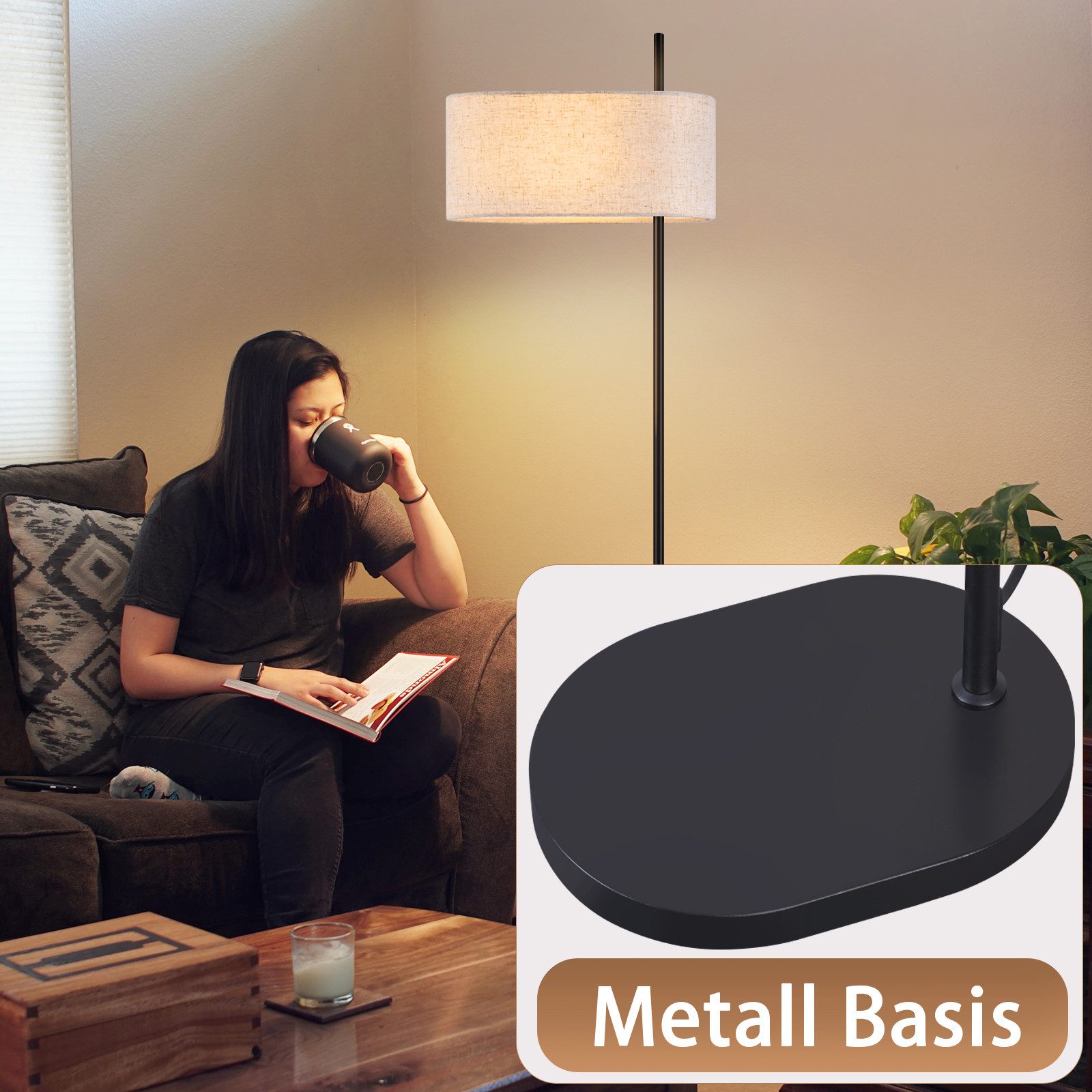 NETTLIFE Candeeiro de pé para sala candeeiro de pé vintage 154 cm preto E27 candeeiros de pé com interruptor de pé - 4