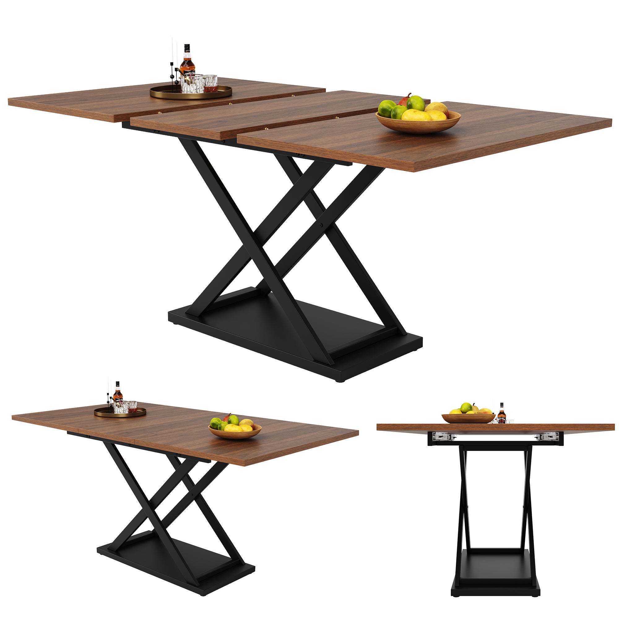 Rozkładany stół jadalny dla 4-6 osób - 120/160 x 80 x 75 cm - nogi z płyty MDF i metalu - kolor orzechowy - 2