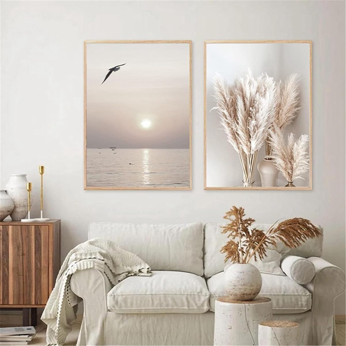Zestaw nowoczesnych plakatów ściennych 40x60 cm, naturalny krajobraz, plaża, liście trzciny, wydruk na płótnie, dekoracja ścienna, bez ramy - 3