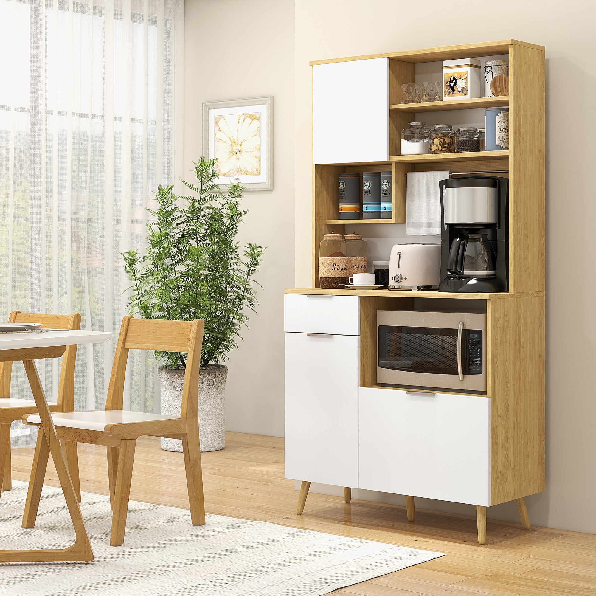 Kitchen Storage Cabinet 3 Doors Drawer Adjustable Shelf Natural | Leroy ...
