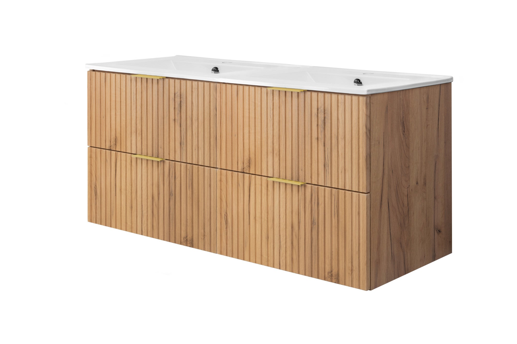 Mobile lavabo, Rovere Craft, 120 (2 x 60) x 57 x 46 cm, maniglia dorata, senza piano - 5