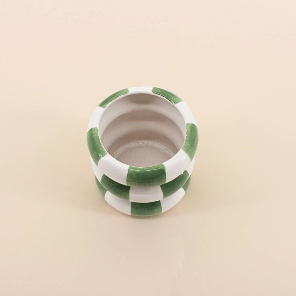 Cache pot en céramique à damiers vert / blanc, H10cm - Ornami - 3
