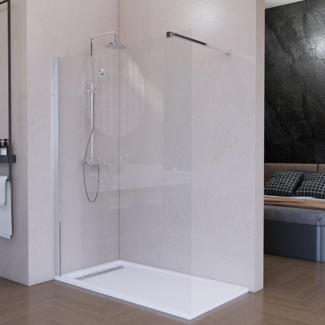 Mampara de ducha fija 120 cm transparente cromo antical 8mm 200 cm alto
