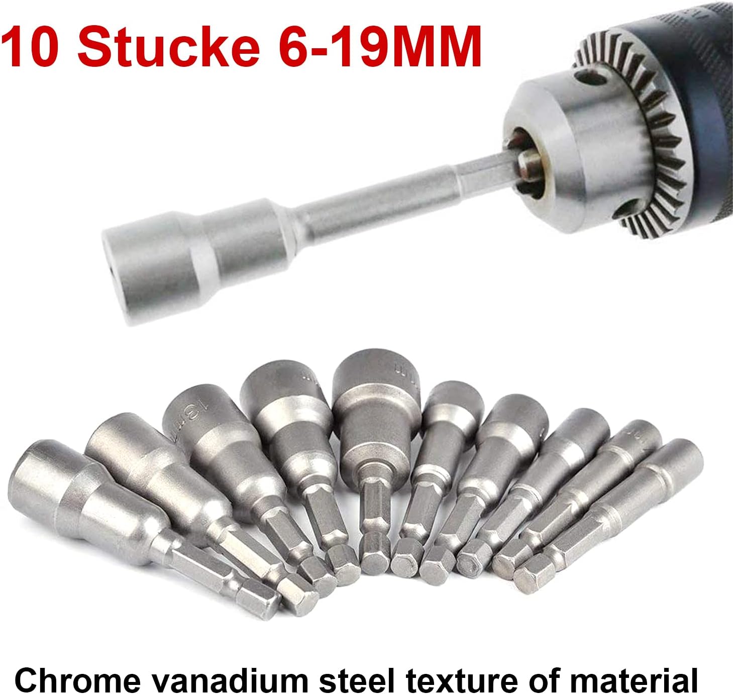10 Pièces Douille Visseuse 6-19mm - Adaptateur Embout, Hexagonal Pour Tournevis à Écrou de pour Perceuse à Main, Tournevis Électrique, Clé à Douille - 4