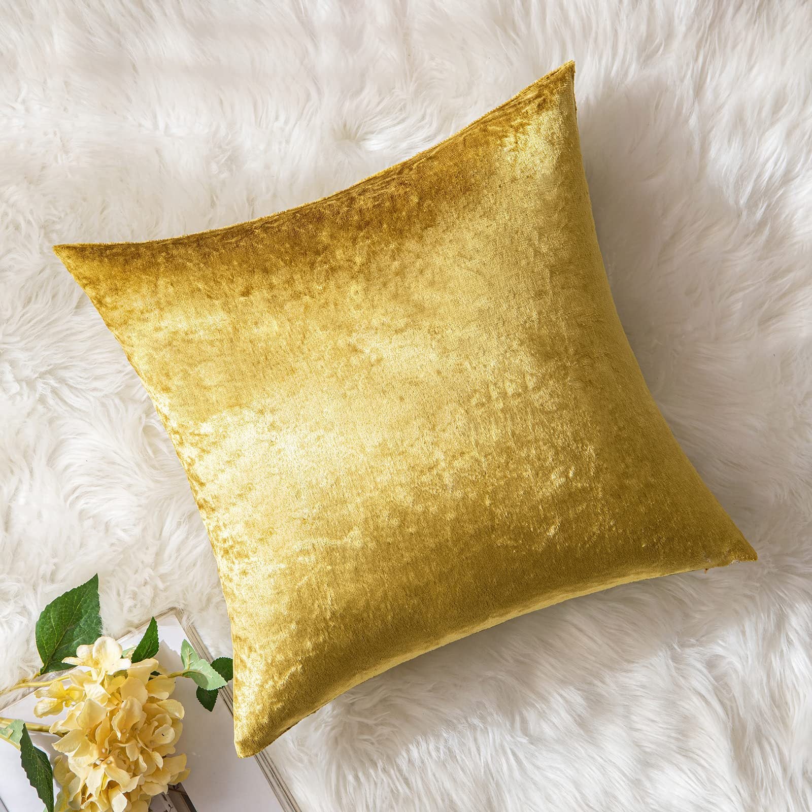 Lot de 2 Housses de Coussin Velours Doré, 45x45 cm, Douces et Élégantes, Décoration Canapé, Salon, Chambre - 5