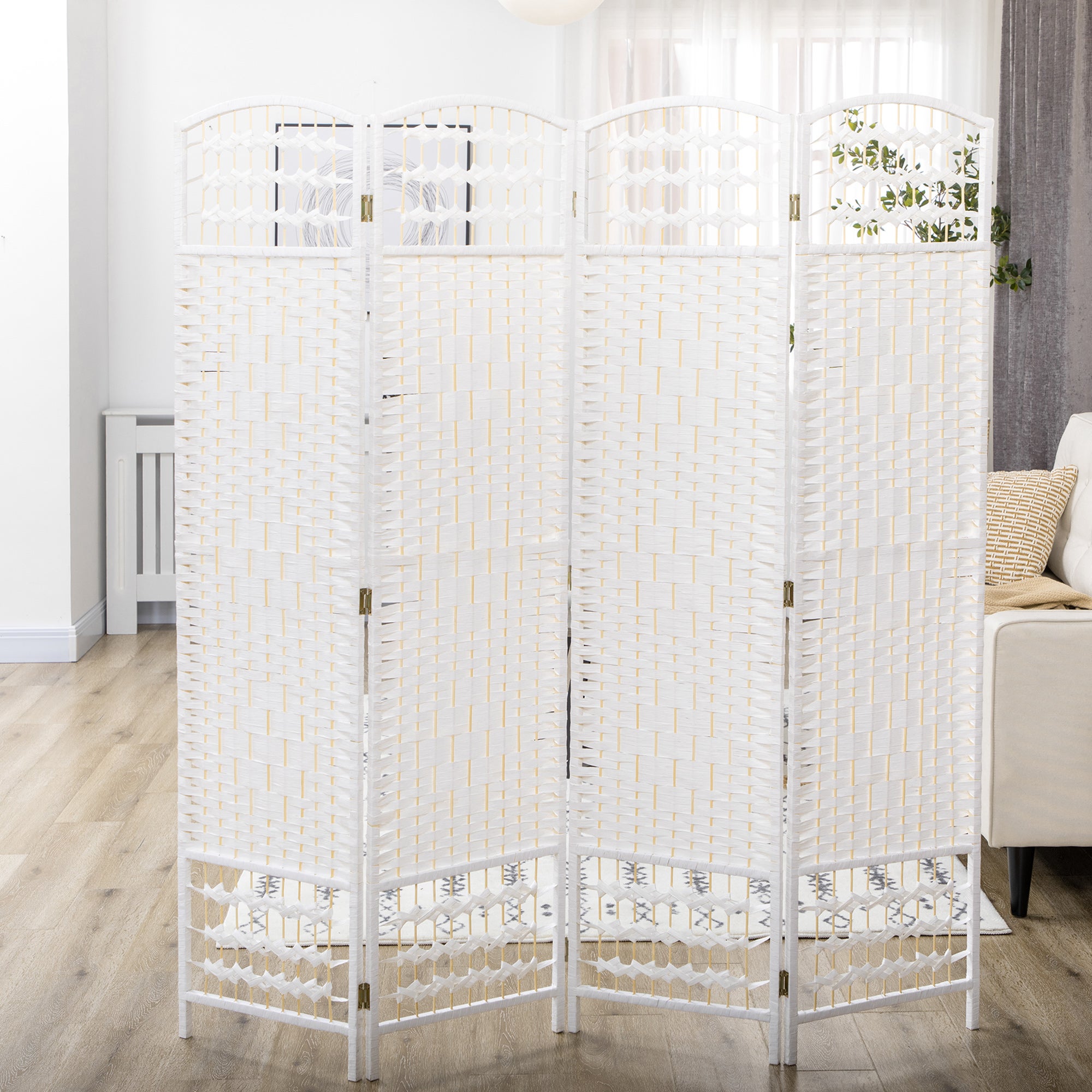 Paravent intérieur bois séparateur pièce cloison pliable 4 panneaux 160x170 cm blanc - 9