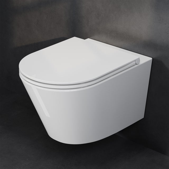 HOROW WC Suspendu sans bride Céramique - toilettes suspendues avec abattant, toilettes monotrou à chasse d'eau super-spin - 525 x 358 x 360 mm