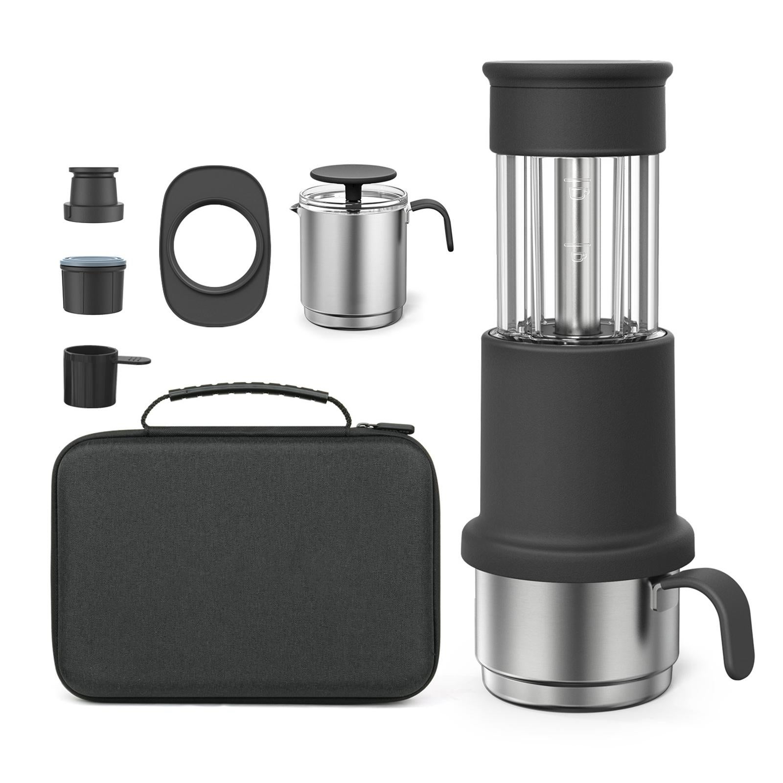 Ręczna przenośna ekspres do kawy, kompaktowy ekspres do espresso 120 ml z kapsułkami i mieloną kawą, zbiornik Tritan 80 ml, czarny