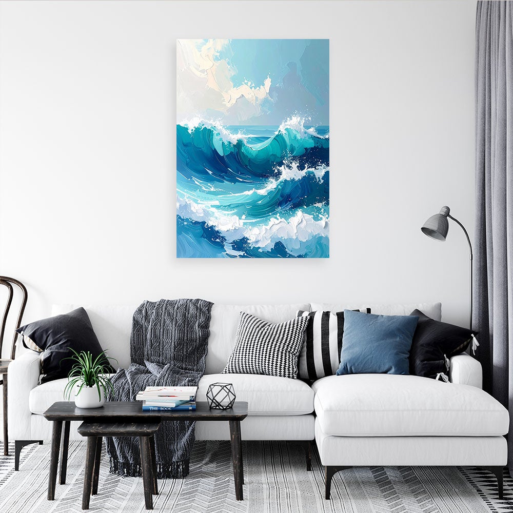 Obraz do salonu sypialni biura, Morze Fale Pastelowy Krajobraz morski Turkusowy 80x120 - 2