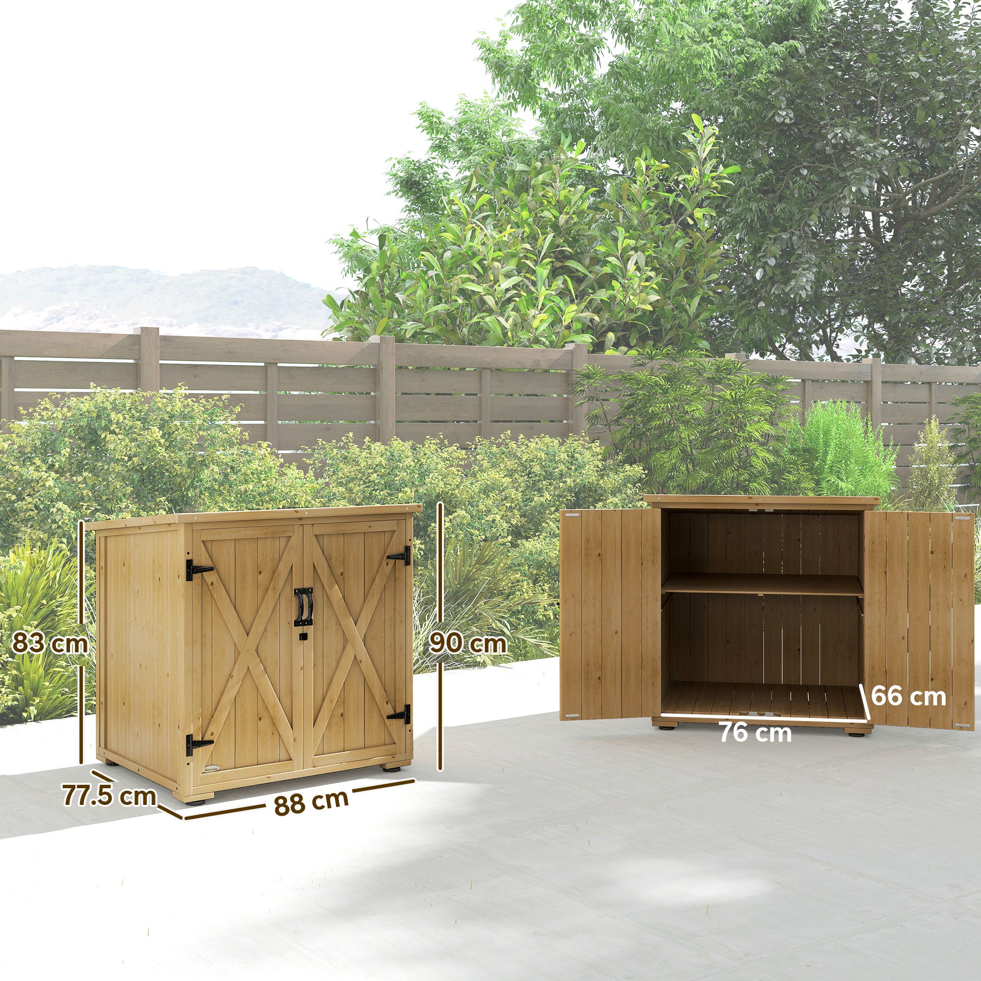 Outsunny Armadio da Esterno con Ripiano Interno Regolabile e Tetto Inclinato, in Legno di Abete, 77.5x88x90 cm - 3