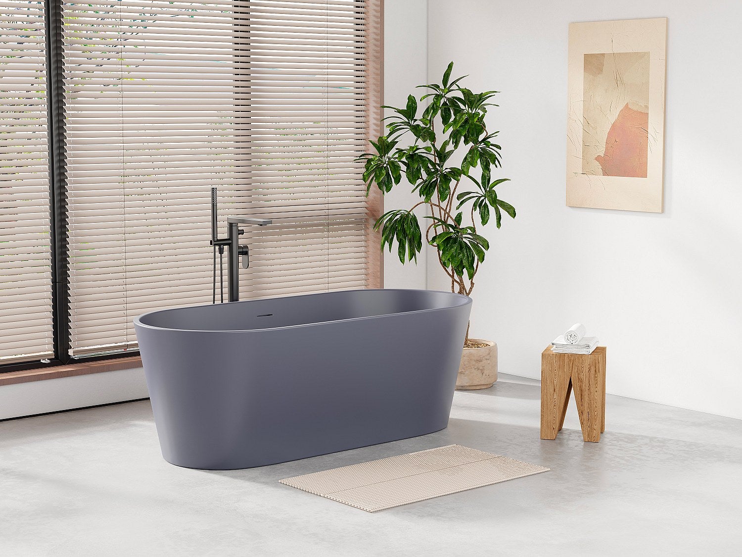 Wanna wolnostojąca owalna - 255 l - 159 x 74 x 56 cm - Niebieski mat - Akryl - LUZECA